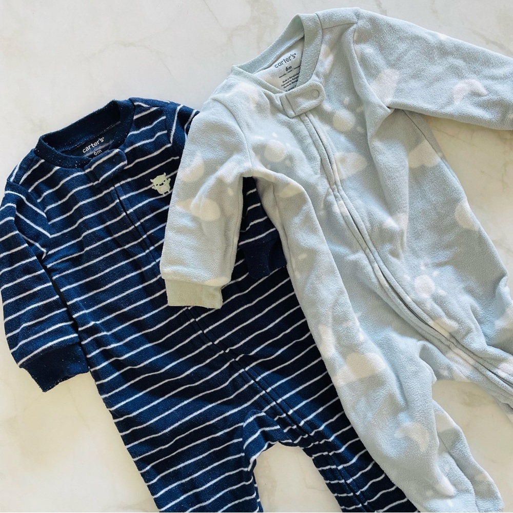 GUC Carter’s Set of two size 6 Months Fleece Baby Sleeper Footies